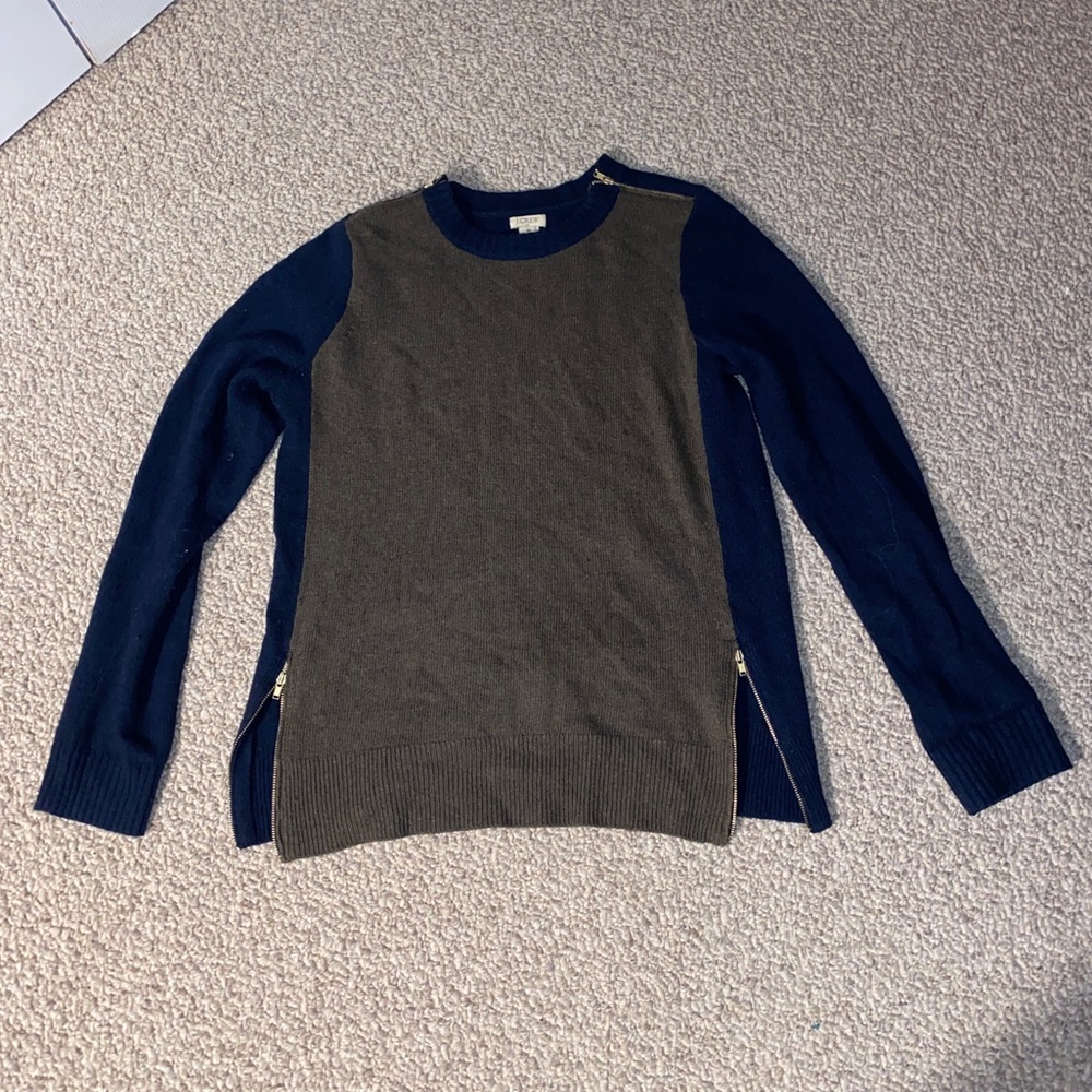 J Crew Merino Wool Colorblock Sweater with Zippers